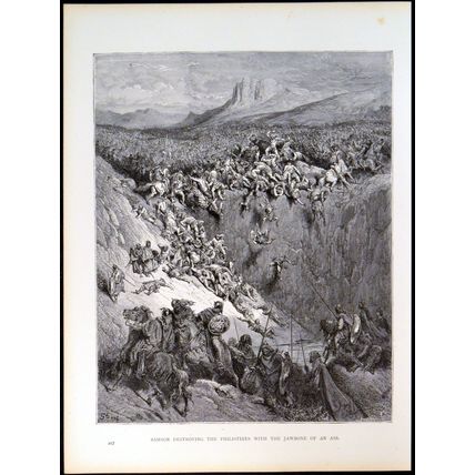 SAMSON DESTROYING THE PHILISTINES 1885 Gustave Doré Hildebrand ANTIQUE ENGRAVING