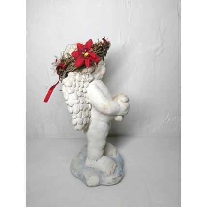Cherub Christmas Angel "Joy to the world" -Stone Poinsettia Halo Wreath