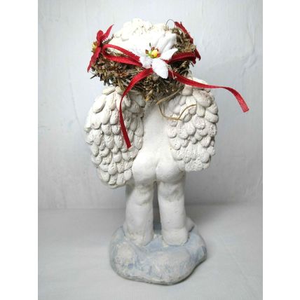 Cherub Christmas Angel "Joy to the world" -Stone Poinsettia Halo Wreath
