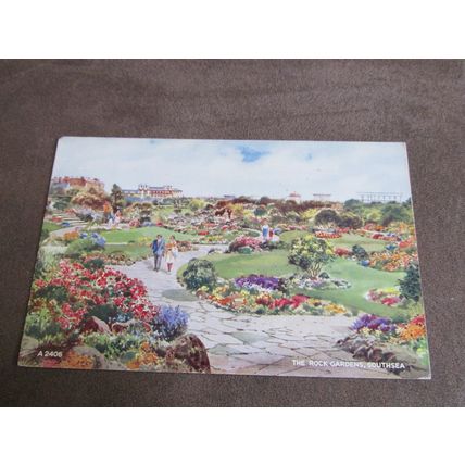 Valentines Postcard - Rock Garden, Southsea Portsmouth - Artist E.W Trick A2406