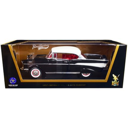 1957 Chevrolet Bel Air Hardtop Black with White Top and Red Interior 1/18 Die...