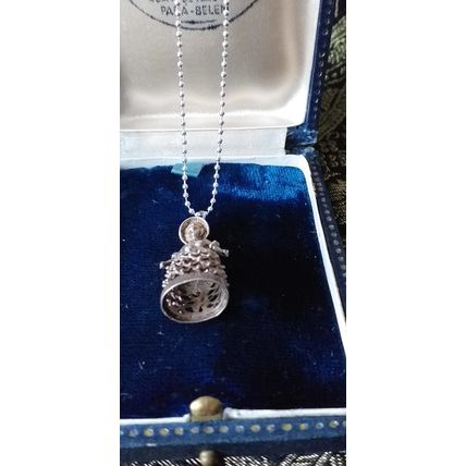 Antique Vintage Victorian 1890-s Solid Silver Lady Doll Pendant on Modern Chain.