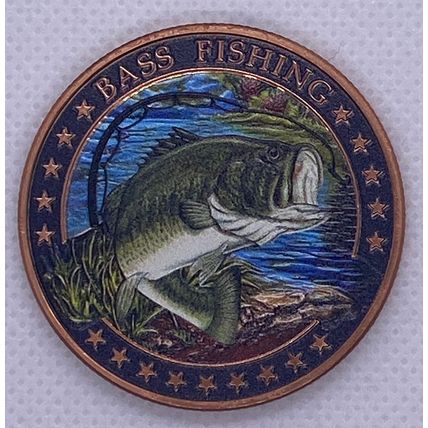 1 Oz Copper Collectible Bass Fishing Canada Flag One Avdp Ounce Colorized Coin