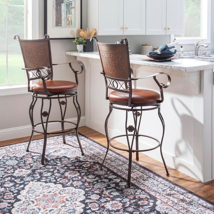 Powell Company Big and Tall Copper Stamped Back Barstool with Arms Bar Stool, Br