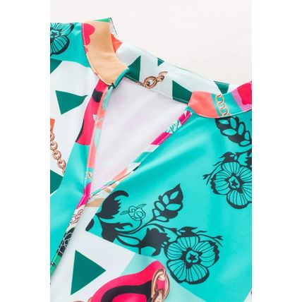 Multicolour Abstract Printed Half Sleeve Notched Neck Mini Dress