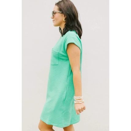 Mint Green Textured Cap Sleeve T Shirt Dress