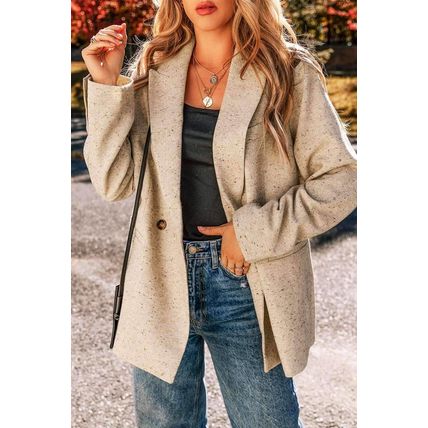 Oatmeal Single Breasted Elegant Suit Jacket