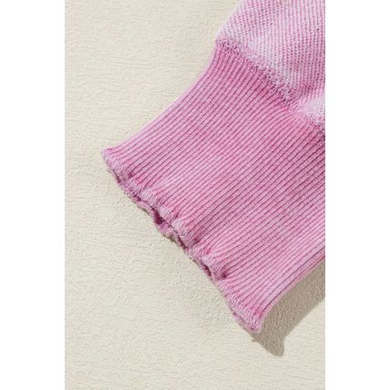 Pink Waffle Knit Patchwork Exposed Seam Raglan Sweatshirt