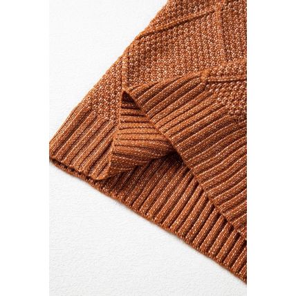 Coffee Cable Knit Drop Shoulder Loose Fit Sweater Dress