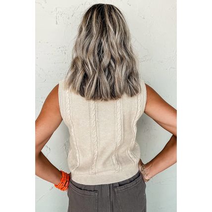 Jet Stream Embroidered Floral Cable Knit Sweater Vest