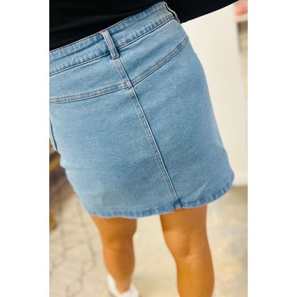 Dusk Blue Acid Wash Bowknot Details High Waist Denim Skirt