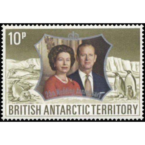 BAT 1972 Royal Silver Wedding 10p Unmounted Mint SG 43 Sc 21 stamp penguin seal