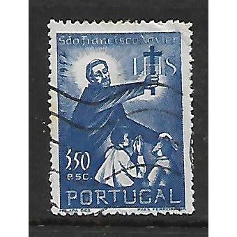 PORTUGAL 1952 3e.50 BLUE ST FRANCIS XAVIER SG1077 FINE USED#2
