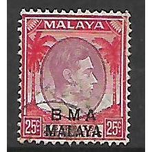 MALAYA BMA 1945 25c DULL PURPLE AND SCARLET SG 13a FINE USED