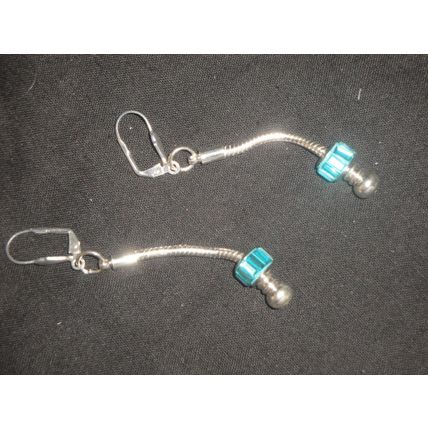 Exclusive turquoise baguette cut glass euro bead leverback earrings