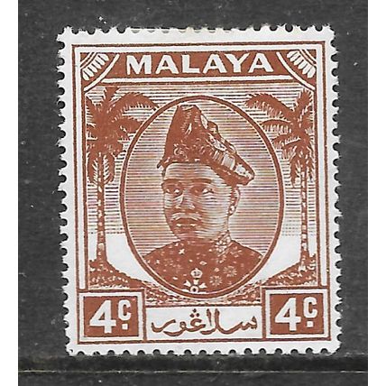 SELANGOR SULTAN ALAM SHAH MALAYA 1949 KG6 4c SG93 93 SG BROWN MINT HINGED