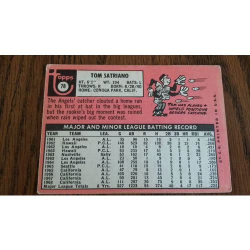 1969 Topps Card # 078 Tom Satriano Good (2) California Angels