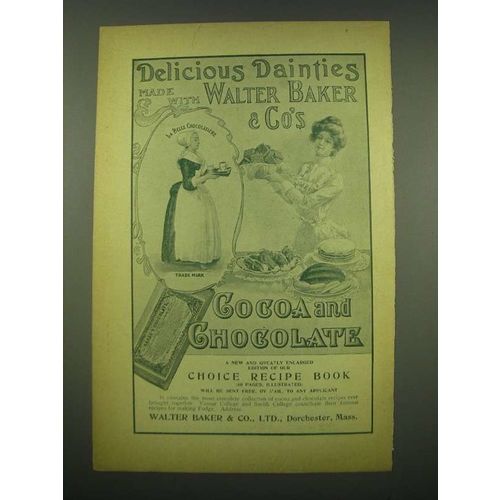 1902 Baker's Cocoa and Chocolate Ad - Delicious dainties made with