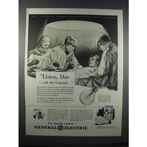 1943 General Electric Mazda Lamps Ad - Listen, Doc