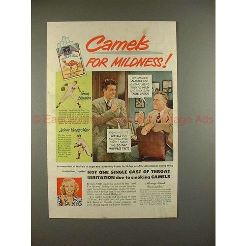 1949 Camel Cigarette Ad Gene Bearden Johnny Vander Meer