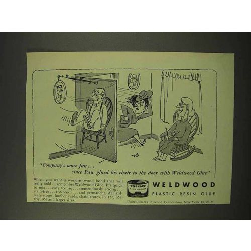 1949 Weldwood Plastic Resin Glue Ad - Company's Fun