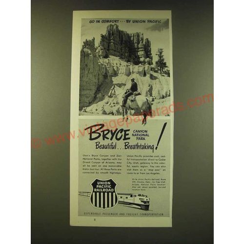 1950 Union Pacific Railroad Ad - Bryce Canyon National Park Beautiful