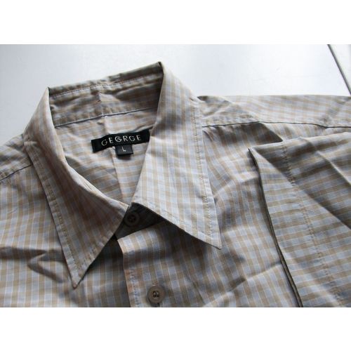 George BEIGE & PALE GREY CHECK SS SHIRT L **GC**