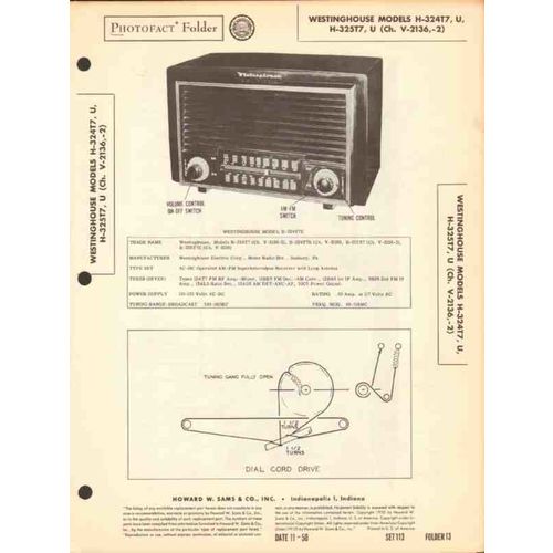 WESTINGHOUSE model H-324T7 H-325T7 AM FM radio Sams Photofact Manual