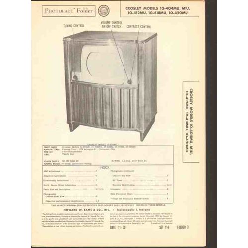 CROSLEY model 10-404MU -412MU -418MU -420MU TV Sams Photofact manual