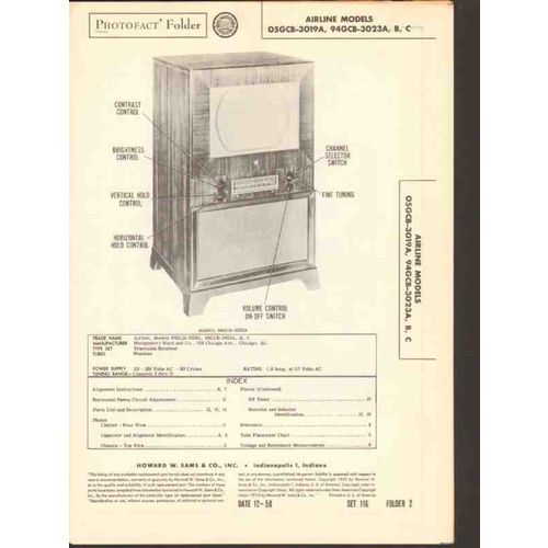 AIRLINE model 05GCB-3019A 94GCB-3024A television Sams Photofact manual