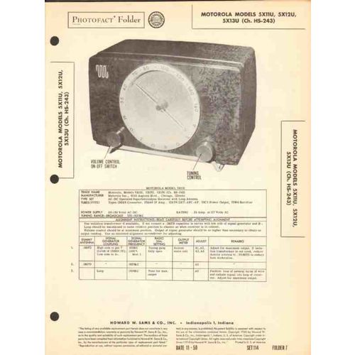 MOTOROLA model 5X11U 5X12U 13U AM radio receiver Sams Photofact manual