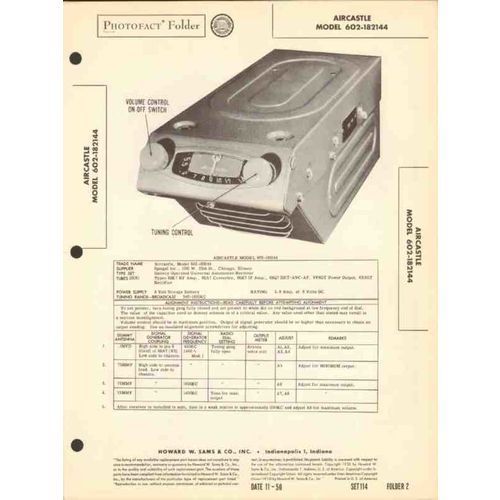 AIRCASTLE model 602-182144 AM car radio receiver Sams Photofact manual
