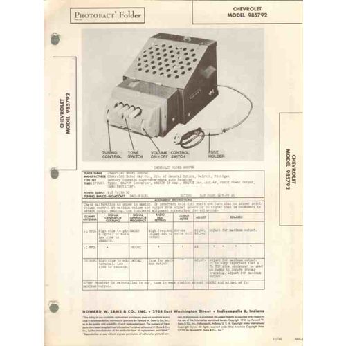 CHEVROLET model 985792 AM car radio receiver Sams Photofact manual