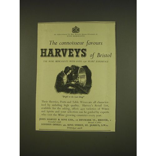 1955 Harveys Wine Ad - The connoisseur favours Harveys of Bristol