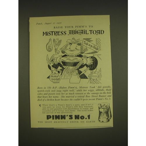 1955 Pimm's No. 1 Ad - Raise your Pimm's to Mistress Abigail Toad