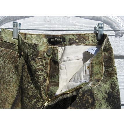 Roberto Cavalli Pants S Small Green Brown Printed Jeans 28 Waist Italy EUC
