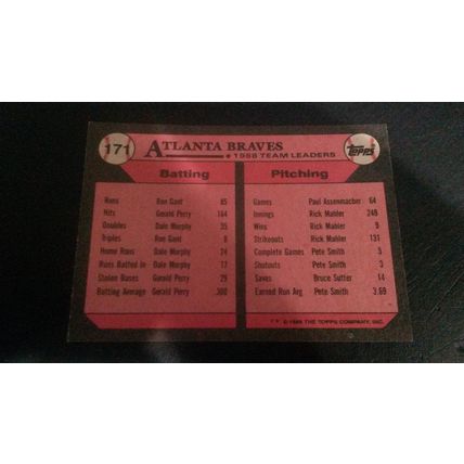 1989 Topps Card # 171 Atlanta Braves Leaders Excellent (5)