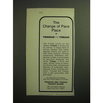 1970 Trinidad and Tobago Tourist Board Ad - The change of pace place