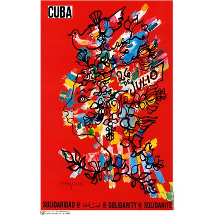 Political Cuban POSTER.Rene Portocarrero paint.Red Cuba.Cold War History art.14