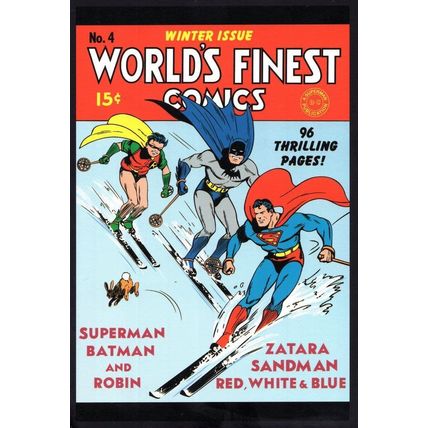 Worlds Finest Comics Winter Issue Superman Batman Skiing Postcard