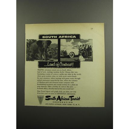1953 South African Tourist Corporation Ad - land of contrast
