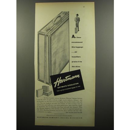 1953 Hartmann Skymate Singleton Luggage Ad - Air lines recommend this luggage
