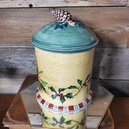 Lenox Seasons Greetings Cookie Jar - Tartan Plaid & Birds