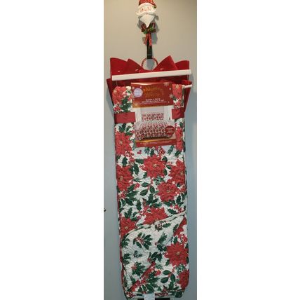 CHRISTMAS HOLLY W/ BERRIES & POINSETTIAS REVERSIBLE QUEEN BED QUILT W/ SHAMS~NEW