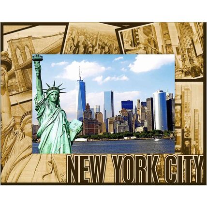 New York City Collage Laser Engraved Wood Picture Frame Landscape (5 x 7)