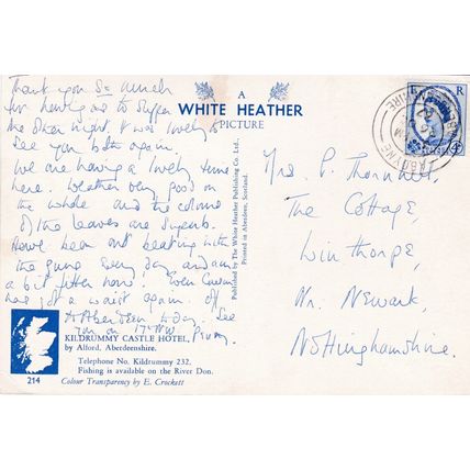 KILDRUMMY CASTLE HOTEL ALFORD Postcard posted 1967 creased
