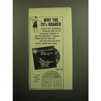 1958 ABC-Paramount Record Advertisement - Eydie Gorme vamps the roaring 20's