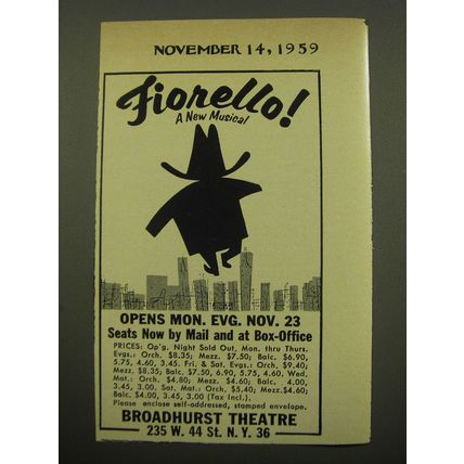 1959 Fiorelflo Play Advertisement - Fiorello! A new Musical