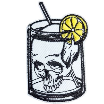 Skull Cocktail Drink Iron On Patch Embroidered Sew Biker 4.9 cm x 7.9 cm P346
