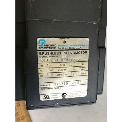 PACIFIC SCIENTIFIC R43HEBA-R2-NS-VS-02 BRYSHLESS SERVO MOTOR, REPAIRED,TH